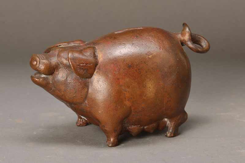 Gernot Rumpf, geb. 1941 Kaiserslautern, Sparschwein, Bronzeskulptur, monogrammiert und nummeriert 24/25, Gießerstempel, H. ca. 12 cm, L. ca. 21 cm