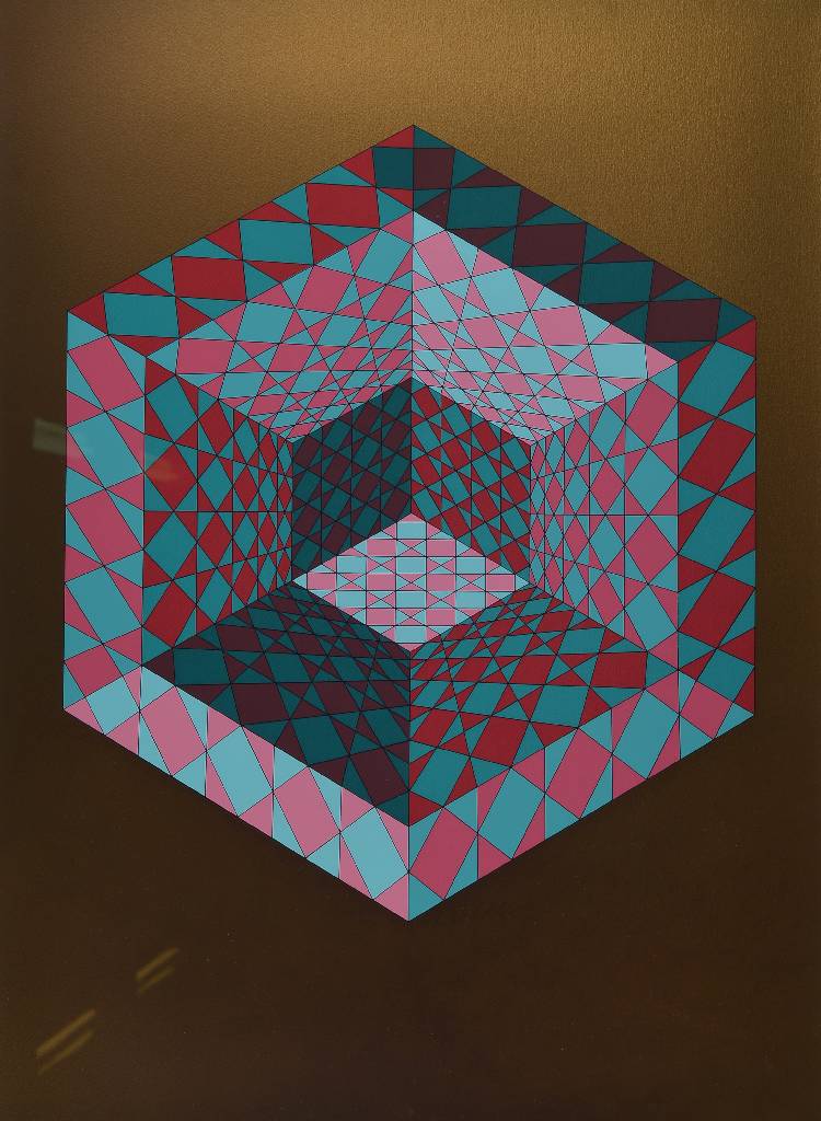 Victor Vasarely, 1908-1997, Sancton, Serigrafie in 10 Farben auf Goldgrund, auf Karton, aus 1979, handsigniert und nummeriert XXV/L, Museumsauflage, ...