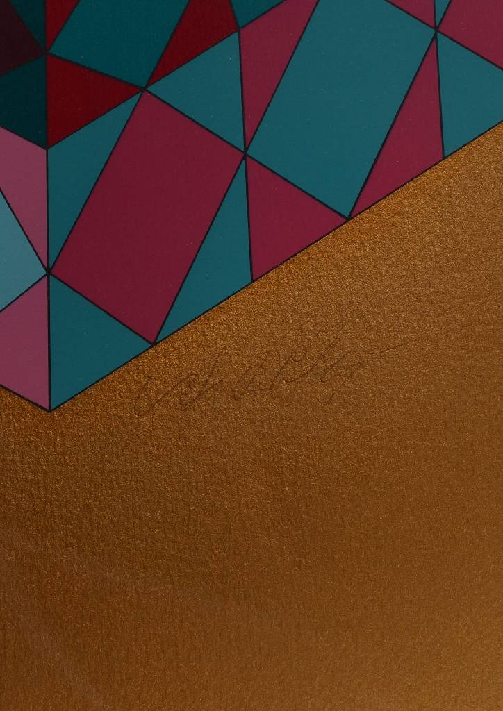 Detail b: Victor Vasarely, 1908-1997, Sancton, Serigrafie in 10 Farben auf Goldgrund, auf Karton, aus 1979, handsigniert und nummeriert XXV/L, Museumsauflage, ...