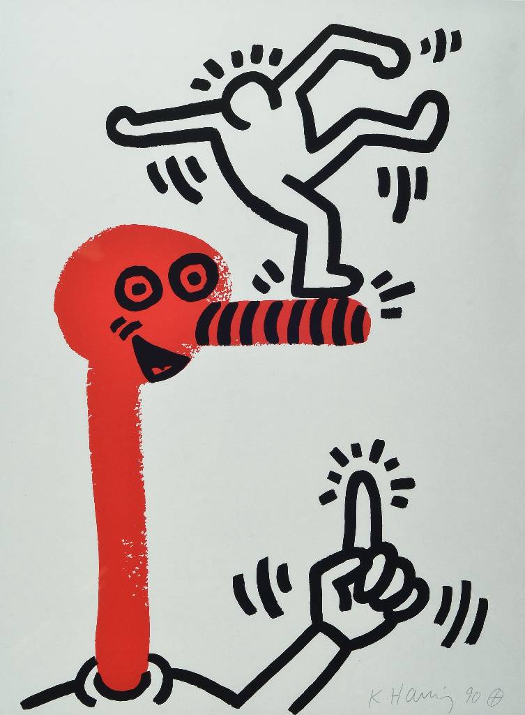 Keith Haring, 1958-1990 New York, Farbserigraphie auf Velin, aus der Folge "The story of red and blue", 90 Exemplare, hier: NR. HC 2/5, ...
