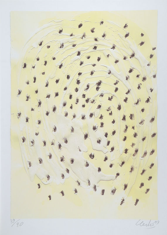 Günther Uecker, geb. 1930, "Kosmos", Lithografie auf leichtem Karton, handsigniert und nummeriert 39/40, datiert 03, ca. 67x49 cm, unter ...
