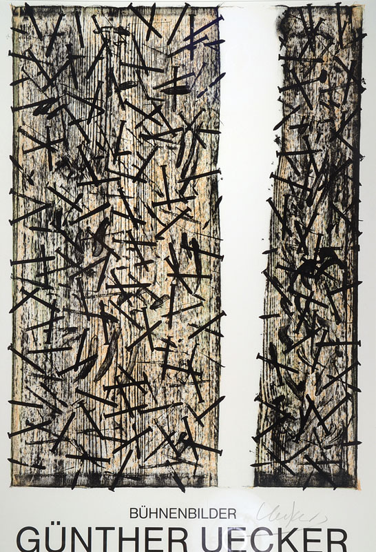 Günther Uecker, geb. 1930, Bühnenbilder, Farblithografie zur Ausstellung auf leichtem Karton, handsigniert, Erker Galerie St. Gallen, Blattgr. ca. ...
