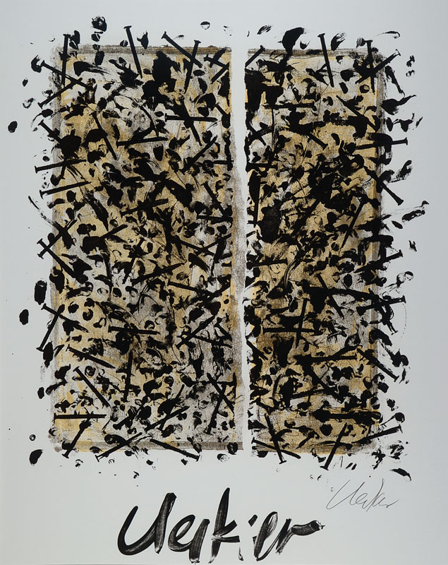 Günther Uecker, geb. 1930, Grenzverhältnisse, Farblithografie zur Ausstellung 1983 auf leichtem Karton, handsigniert, Erker Galerie St. Gallen, ...