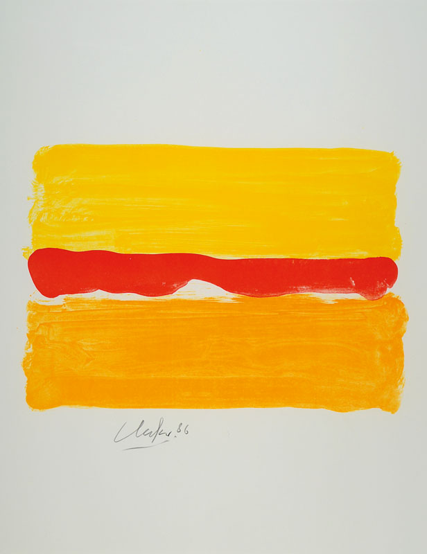 Günther Uecker, geb. 1930, Farblithografie zur Ausstellung 1986 auf leichtem Karton, handsigniert, Erker Galerie St. Gallen, Blattgr. ca. 61x61 cm, ...