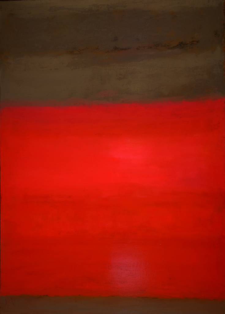 Gaston Galé, zeitgenössischer belgischer Künstler, Abstrakte Komposition in Rot und Braun, Öl/Lwd, links unten signiert, ca. 140x100 cm