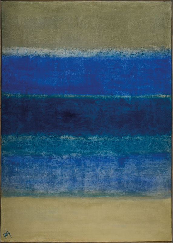 Gaston Galé, zeitgenössischer belgischer Künstler, Abstrakte Komposition in Blau und Grau, Öl/Lwd, links unten signiert, ca. 140x100 cm