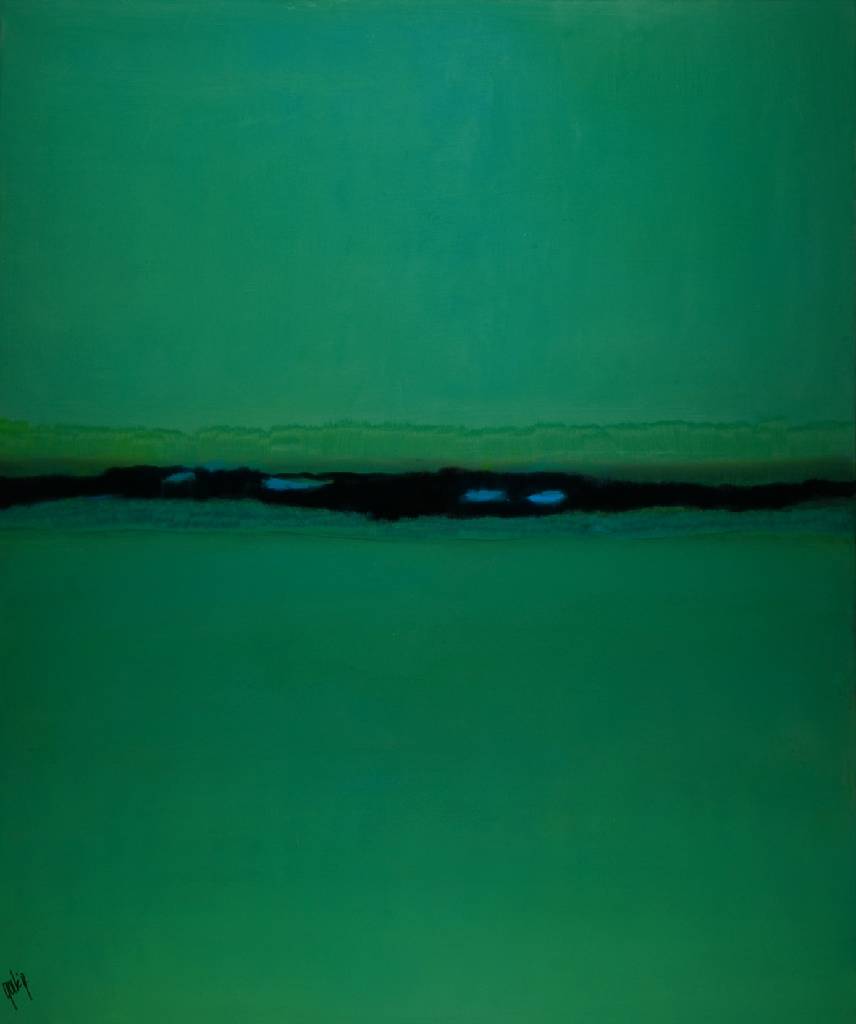 Gaston Galé, zeitgenössischer belgischer Künstler, Abstrakte Komposition in Grün, Öl/Lwd, links unten signiert, ca. 120x100 cm