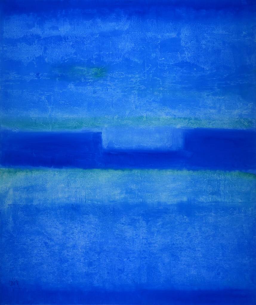 Gaston Galé, zeitgenössischer belgischer Künstler, Abstrakte Komposition in Blau, Öl/Lwd, links unten signiert, ca. 120x100 cm