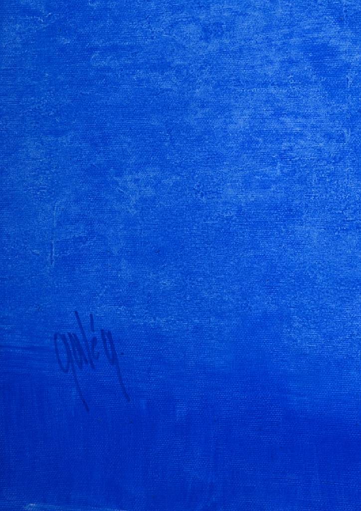 Detail a: Gaston Galé, zeitgenössischer belgischer Künstler, Abstrakte Komposition in Blau, Öl/Lwd, links unten signiert, ca. 120x100 cm