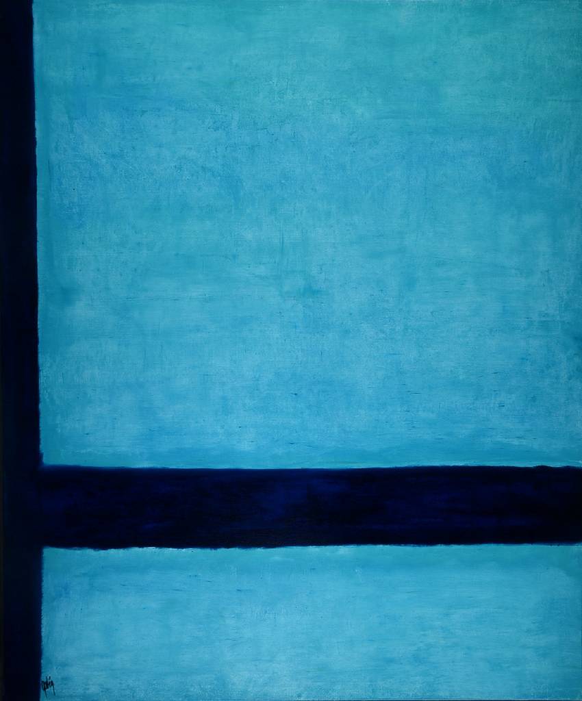 Gaston Galé, zeitgenössischer belgischer Künstler, Abstrakte Komposition in Türkis, Öl/Lwd, links unten signiert, ca. 120x100 cm