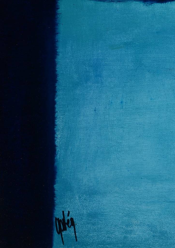 Detail a: Gaston Galé, zeitgenössischer belgischer Künstler, Abstrakte Komposition in Türkis, Öl/Lwd, links unten signiert, ca. 120x100 cm