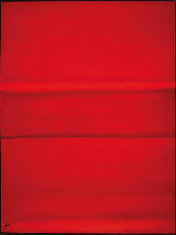 Gaston Galé, zeitgenössischer belgischer Künstler, Abstrakte Komposition in Rot, Öl/Lwd, links unten signiert, ca. 120x90 cm