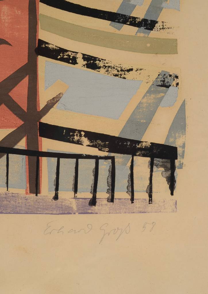 Detail a: Erhard Groß, geb. 1926, Berliner Maler u. Grafiker, Berliner Hochbahnkurve, Siebdruck, signiert und datiert 58, nummeriert 2/10 und betitelt, Motiv ...