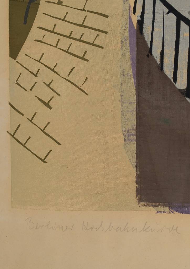Detail b: Erhard Groß, geb. 1926, Berliner Maler u. Grafiker, Berliner Hochbahnkurve, Siebdruck, signiert und datiert 58, nummeriert 2/10 und betitelt, Motiv ...