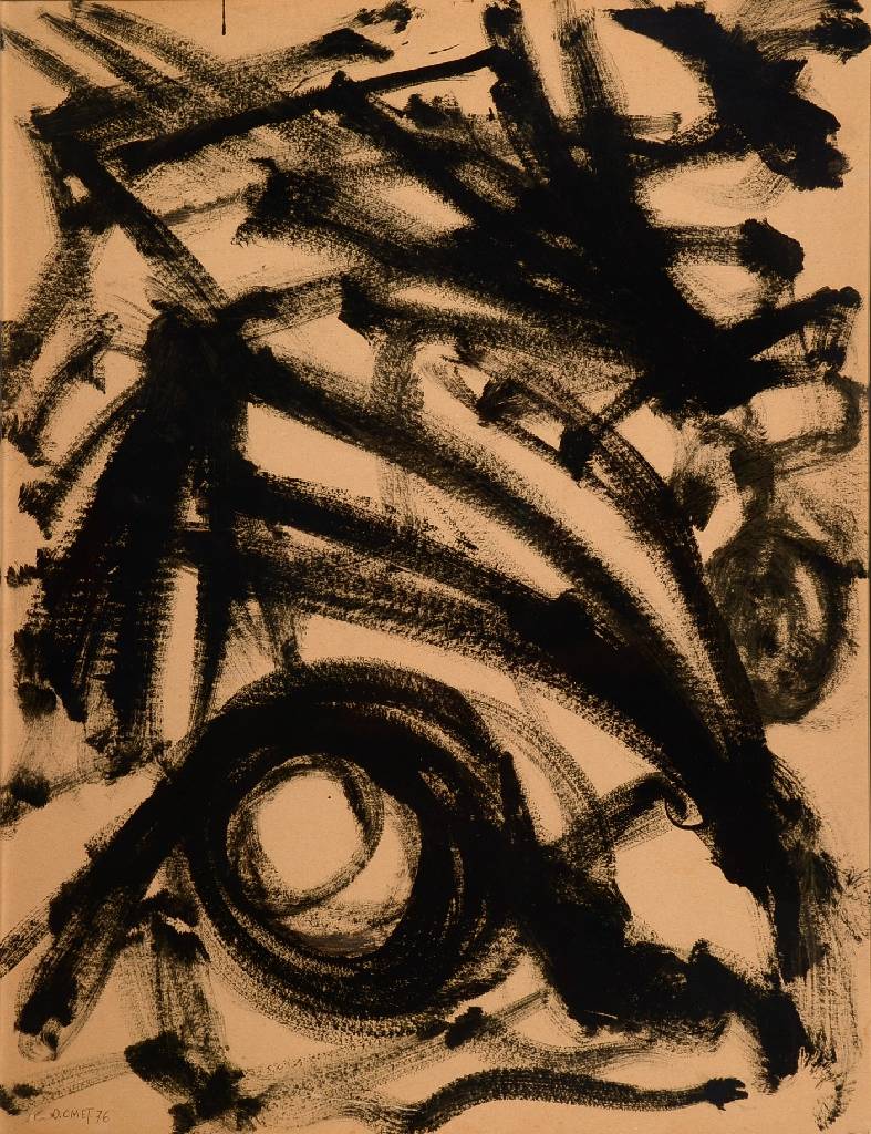 Cmet Omer, französischer Maler, Abstrakte Komposition, Acryl/Papier, links unten signiert und datiert 76, ca. 68x52 cm, unter Glas gerahmt