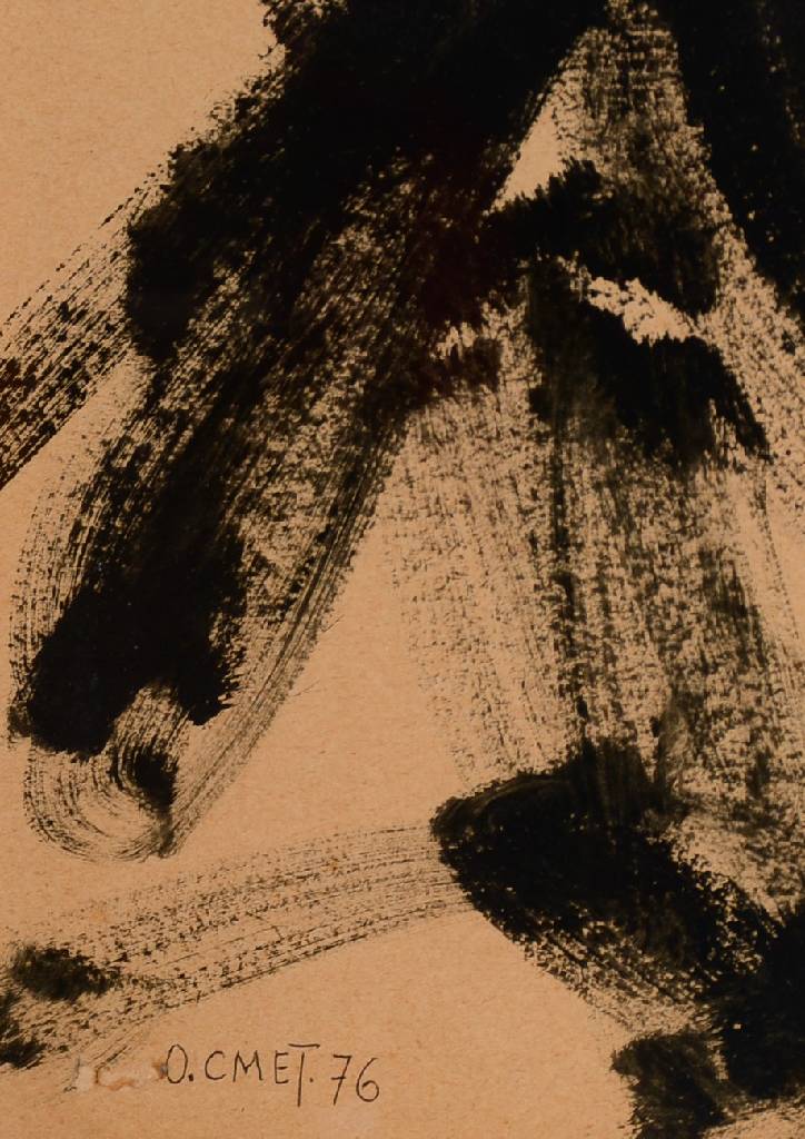 Detail a: Cmet Omer, französischer Maler, Abstrakte Komposition, Acryl/Papier, links unten signiert und datiert 76, ca. 68x52 cm, unter Glas gerahmt