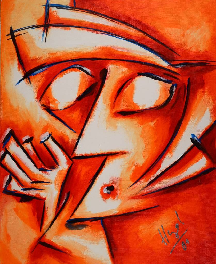 Hugo, deutscher Künstler aus Neuffen, geb. 1969, Abstr. Porträt, Acryl/Lwd, rechts unten signiert, datiert, 60x50 cm