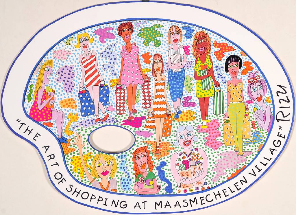 James Rizzi, 1950-2011, Malpalette, "The Art Of Shopping at Maasmechelen Village", auf Palette gedruckt, verso num. 262/500, handsigniert, ...