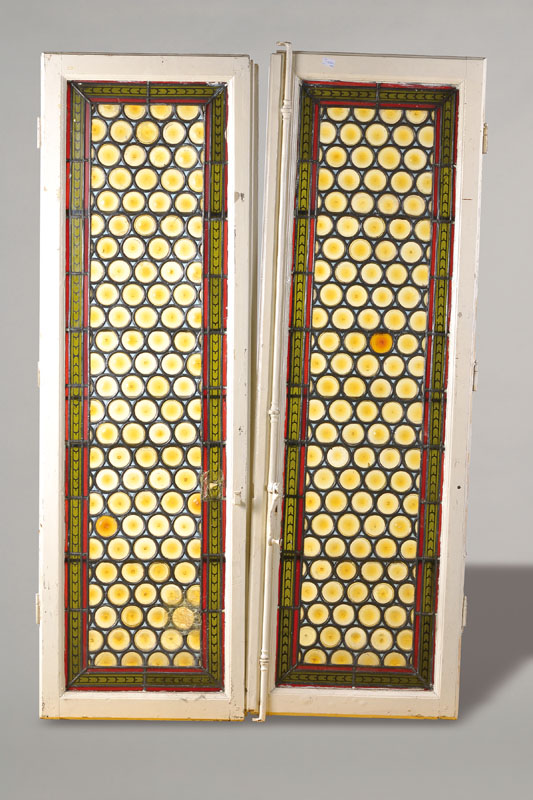 4 Fenster, Deutsch, um 1900/10, sog. Butzenscheiben mit Bleiverglasung, ca.139x36 cm, im Originalfensterrahmen, einige, wenige Butzen besch., selten ...