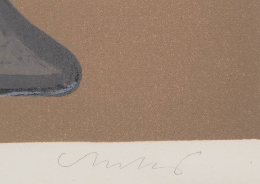 Detail b: Horst Antes, geb. 1936, Figur mit Blumen, Farblithographie, handsigniert, num. 74/200, ca. 46.5x62cm, Rahmen, Glas gesprungen