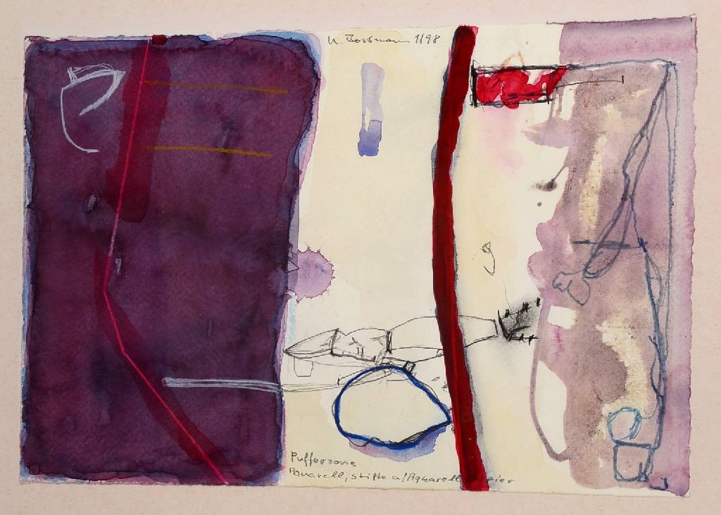 Detail c: Ulrich Bossmann, 1947 Hecklingen - 2007, Mitglied der Arbeitsgemeinschaft Siegerländer Künstlerinnen und Künstler, hier zwei Werke: Gouache, ...
