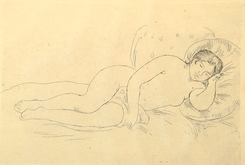 Auguste Renoir, 1841-1919, zwei Radierungen, 1 x Baigneuse, Original Radierung von 1910 WVZ 23, ca. 22 x 16 cm und Femme nue coucheé, WVZ Melot 14, ...