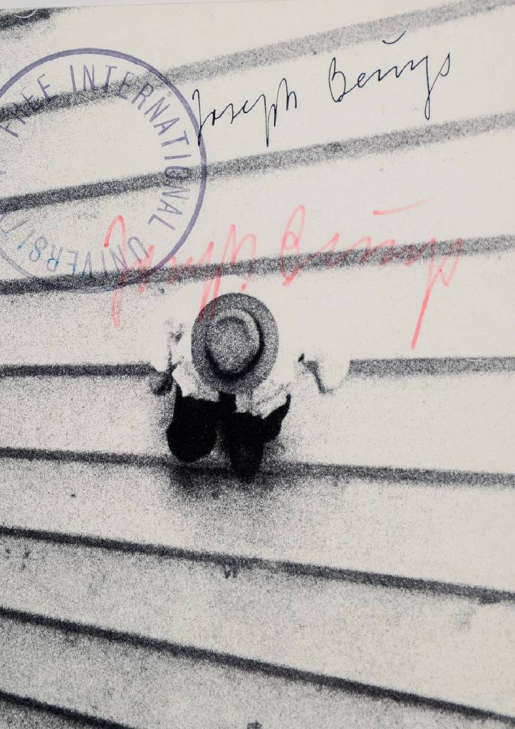 Detail a: Joseph Beuys, 1921-1986, documenta 6, Multiple Offset, handsigniert von Joseph Beuys und Klaus Staeck, ca. 30 x 21 cm, unter Glas, Rahmen