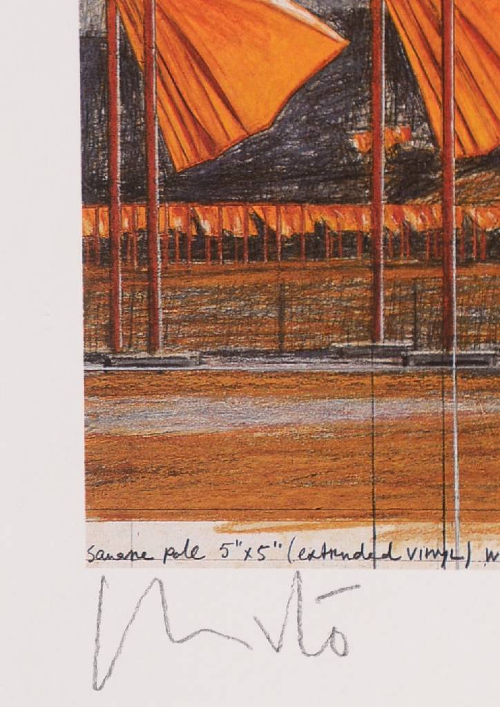 Detail a: Christo, geb. 1935, The Gates XXV, handsigniert, Farboffset, Motiv ca. 27.5 x 21.5 cm, unter Glas, Rahmen