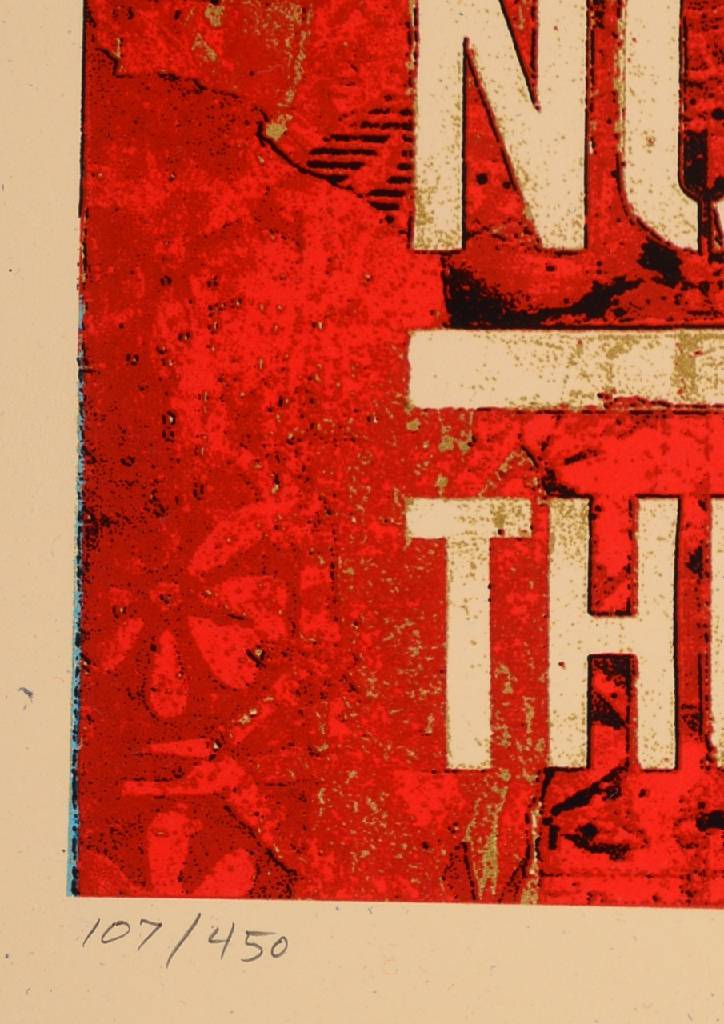 Detail a: Shepard Fairey, geb. 1970, bedeutender amerikanischer Street-Art-Künstler, hier: Siebdruck, No Trespassing This Land is My Land, num. 107/450, ...