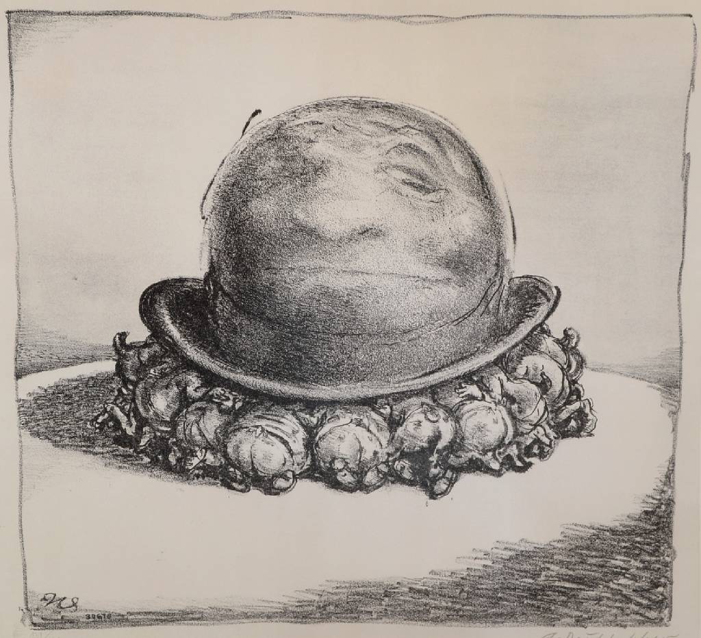 A.Paul Weber, 1883-1980, Lithographie, "Alles unter einem Hut", handsigniert, num. 131/185, ca. 34.5 x 37.5cm unter Glas, Rahmen