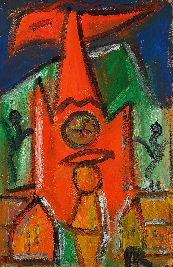 Hartmut Ritzerfeld, 1950 Stolberg, drei Acrylmalereien: Pferdekopf, Blumevase mit Fisch und Stadtansicht mit Kirche, Acryl/Platte bzw. Pappe, ...