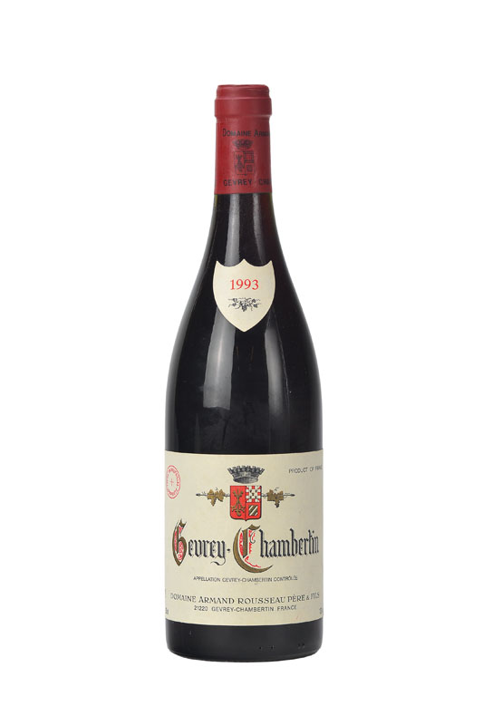 5 Flaschen 1993 Gevrey Chambertin, Domaine Armand Rousseau Pere & Fils, Abstand von Kapsel bis zum Wein: maximal bis 1 cm, sehr selten im Angebot, ...