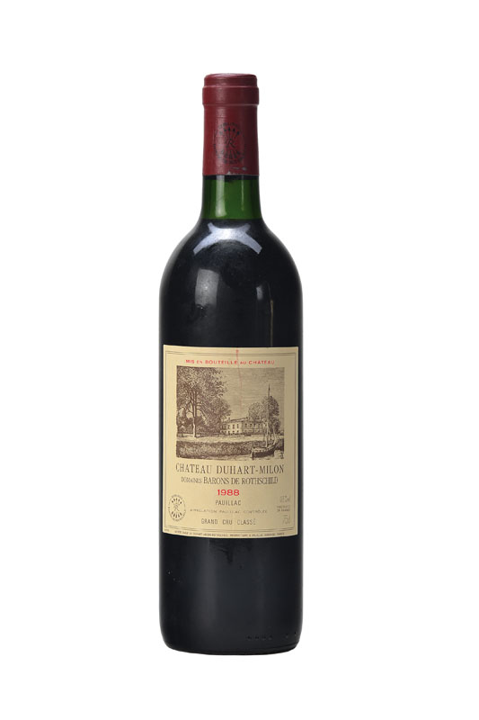 3 Flaschen 1988 Chateau Duhart-Milon, Domaines de Rothschild, Pauillac, Grand Cru Classe, top shoulder, je ca. 75 cl, unverkostet, Etiketten und ...