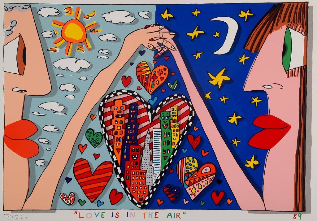 James Rizzi, 1950-2011, Love is in the air, Lithographie, signiert, 1989, Blattgr. ca. 34x47 cm