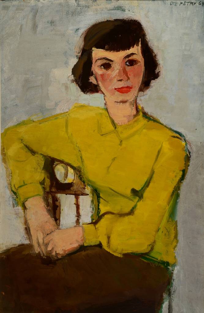 Ute Petry, 1925 Ludwigshafen - 2009, Porträt, Öl/Malplatte, rechts oben signiert und datiert 54, ca. 98x64 cm, Rahmen