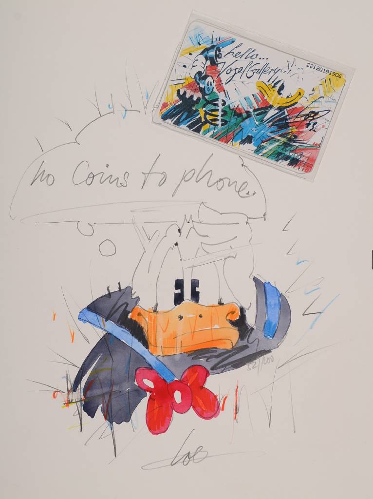 Detail b: Wolfgang Loesche, geb. 1947, Konvolut aus drei Zeichnungen, Blei- und Buntstift/Aquarell auf Karton bzw. Papier, 1x mit Telefonkarte, je signiert, ...