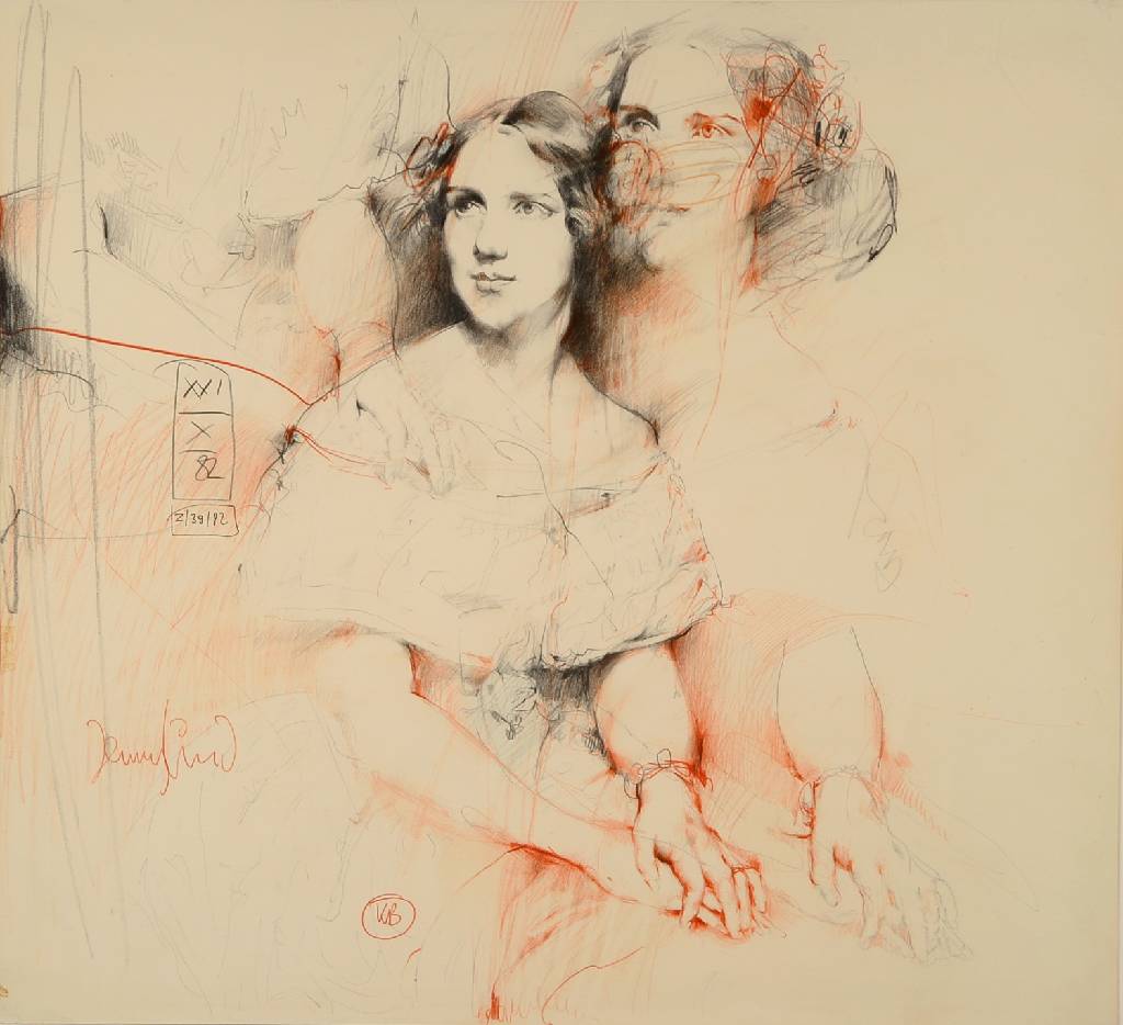 Klaus Böttger, 1942-1992, Mischtechnik auf Papier, Jenny Lind, monogrammiert KB, bez. Z / 39 / 82, (39te Zeichnung des Jahres 1982), datiert ...