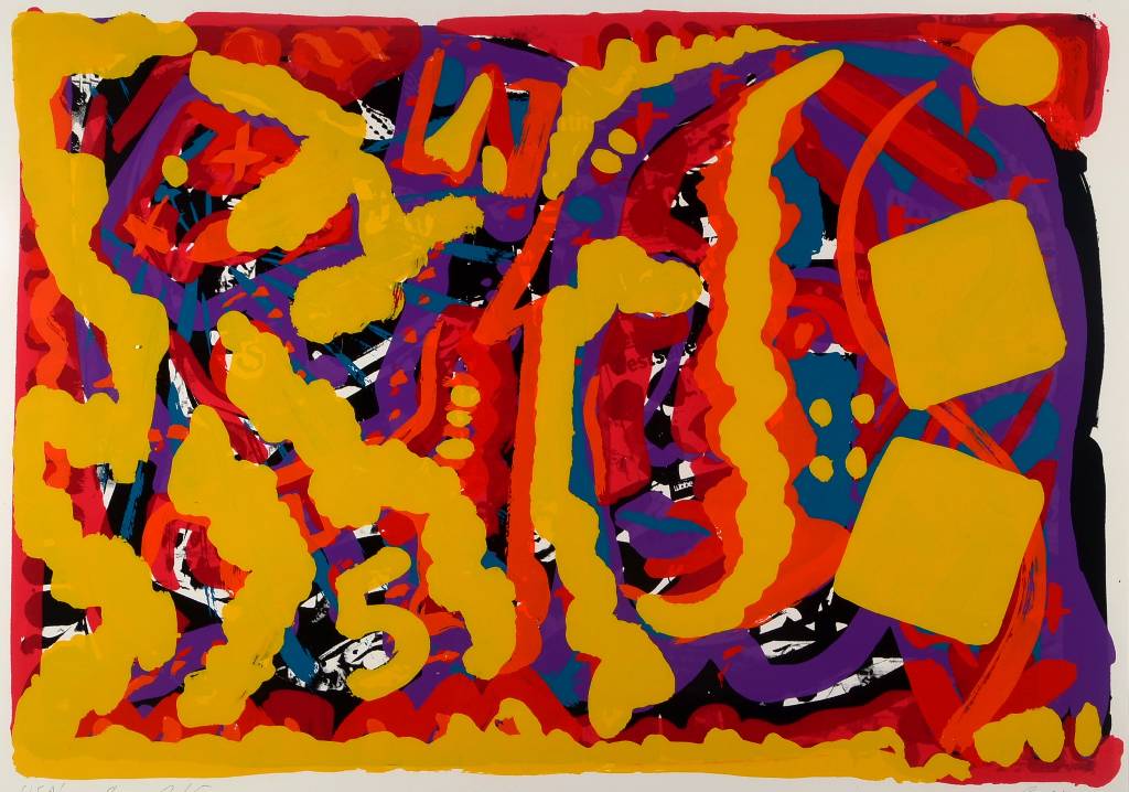 A.R. Penck, geb. 1939, Farbsiebdruck auf Papier, aus 1980, handsigniert und nummeriert 2/5, betitelt USA'-8-, datiert 80, Blattgr. ca. 66,5x90 ...