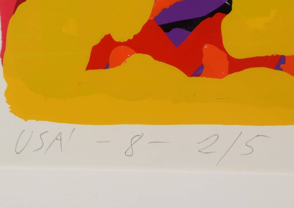 Detail a: A.R. Penck, geb. 1939, Farbsiebdruck auf Papier, aus 1980, handsigniert und nummeriert 2/5, betitelt USA'-8-, datiert 80, Blattgr. ca. 66,5x90 ...