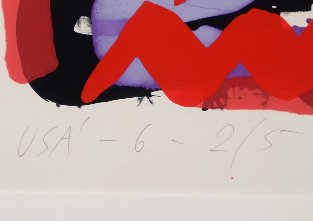 Detail a: A.R. Penck, geb. 1939, Farbsiebdruck auf Papier, aus 1980, nummeriert 2/5, betitelt USA'-6-, datiert 80, Blattgr. ca. 66,5x90 cm, links unten ...