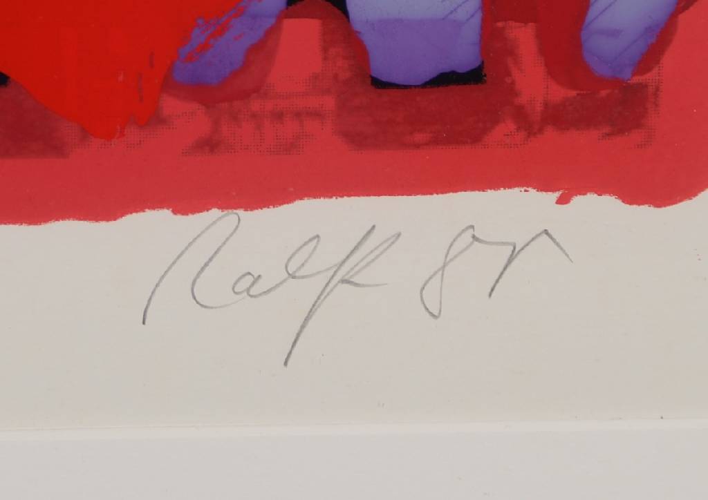 Detail b: A.R. Penck, geb. 1939, Farbsiebdruck auf Papier, aus 1980, nummeriert 2/5, betitelt USA'-6-, datiert 80, Blattgr. ca. 66,5x90 cm, links unten ...