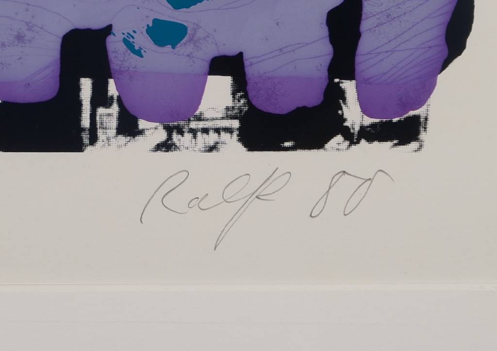 Detail b: A.R. Penck, geb. 1939, Farbsiebdruck auf Papier, aus 1980, handsigniert und nummeriert 2/5, betitelt USA'-4-, datiert 80, Blattgr. ca. 66.5x90 ...
