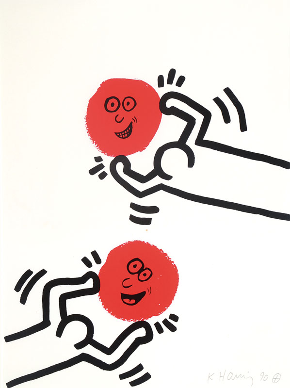 Keith Haring, 1958-1990 New York, Farbserigrafie auf Velin, Blatt 1 aus der Folge "The story of red and blue", 90 Exemplare, hier: Nr. HC ...