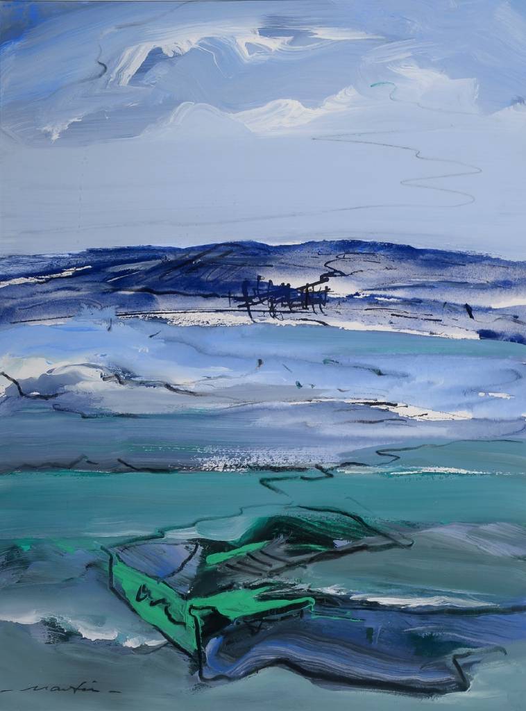 Franz Martin, geb. 1957 Kaiserslautern, tätig in Dahn/Pfalz, Winterliche Bewusstseinslandschaft, Gouache auf Papier, links unten signiert, ca. ...