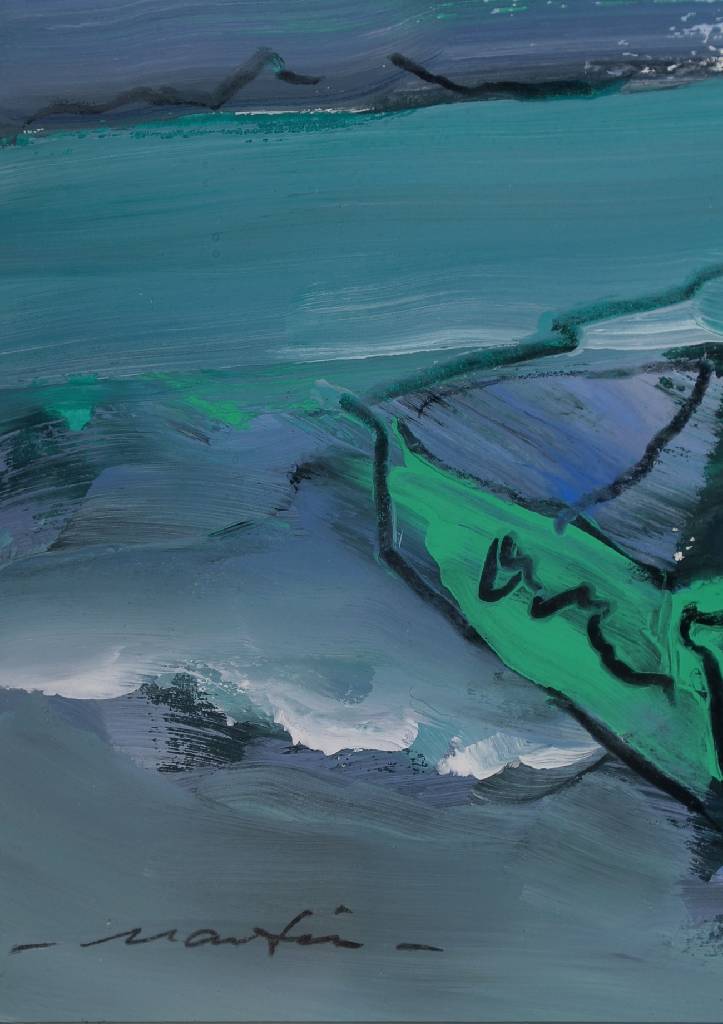 Detail a: Franz Martin, geb. 1957 Kaiserslautern, tätig in Dahn/Pfalz, Winterliche Bewusstseinslandschaft, Gouache auf Papier, links unten signiert, ca. ...