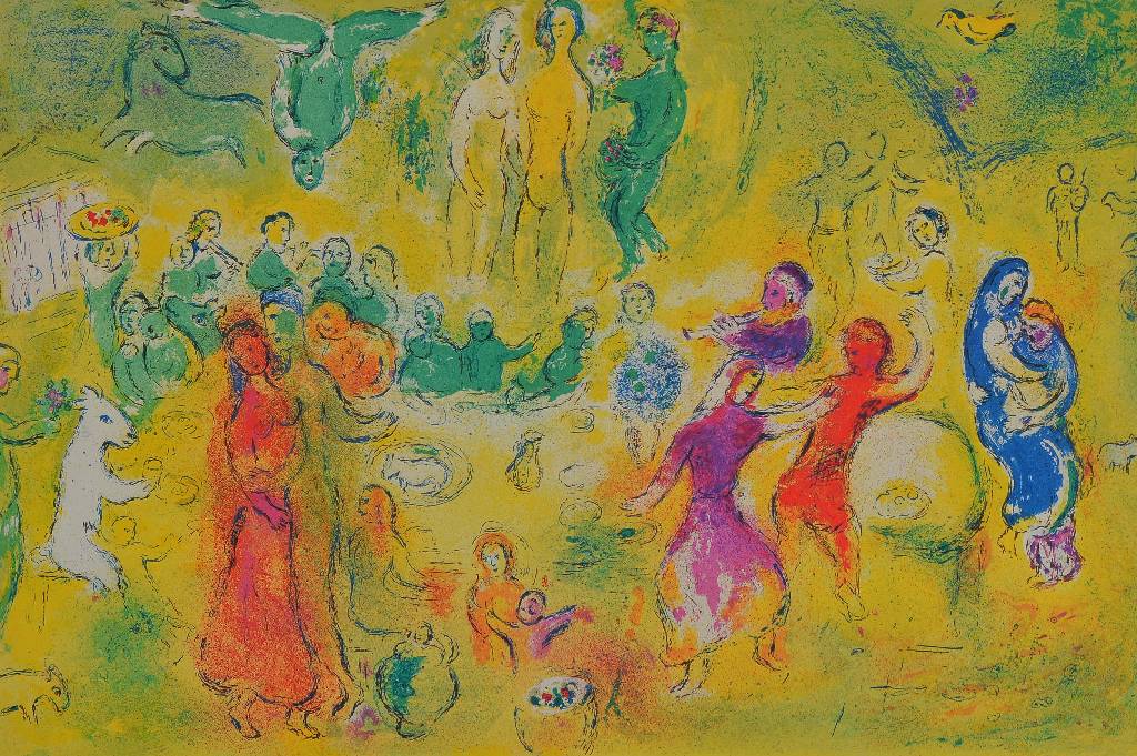 Marc Chagall, 1887-1985, Konvolut aus vier Farboffsets aus: Daphnis und Chloe, "Chloe wird entführt", "Tempel und Geschichte des ...