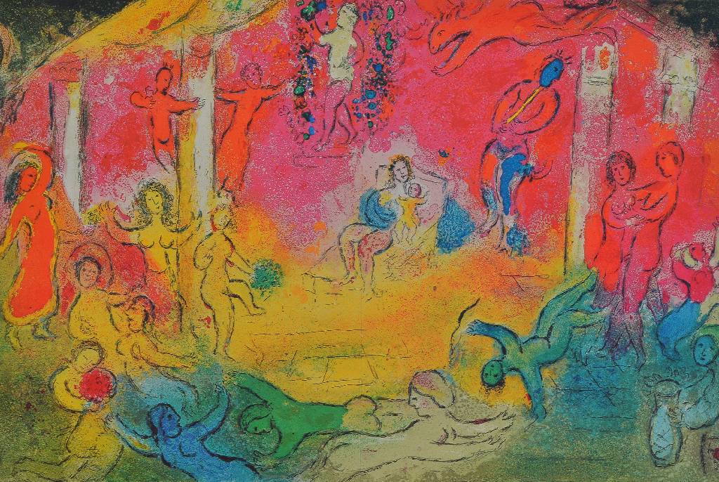 Detail b: Marc Chagall, 1887-1985, Konvolut aus vier Farboffsets aus: Daphnis und Chloe, "Chloe wird entführt", "Tempel und Geschichte des ...