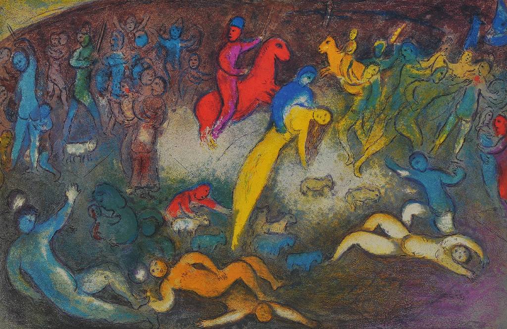 Detail c: Marc Chagall, 1887-1985, Konvolut aus vier Farboffsets aus: Daphnis und Chloe, "Chloe wird entführt", "Tempel und Geschichte des ...