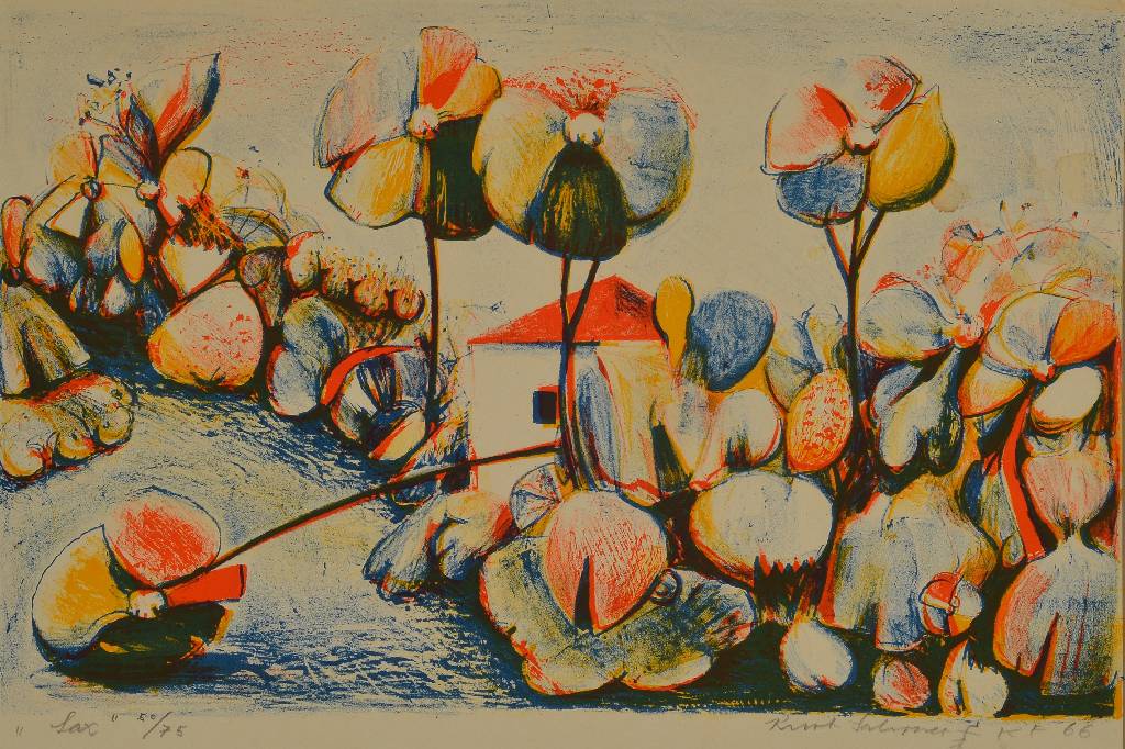 Kurt Fahrner, 1932-1977, Lax, Farblithographie, signiert und nummeriert 50/75, betitelt und datiert 1966, Motiv ca. 28x44 cm, Blattgr. ca. 49x65 cm