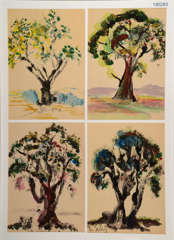 Michael Schauer, geb. 1935 München, Konvolut aus vier Aquarellen, Baumdarstellungen, einmal signiert, je ca. 33x23 cm, unter Glas gerahmt, PP